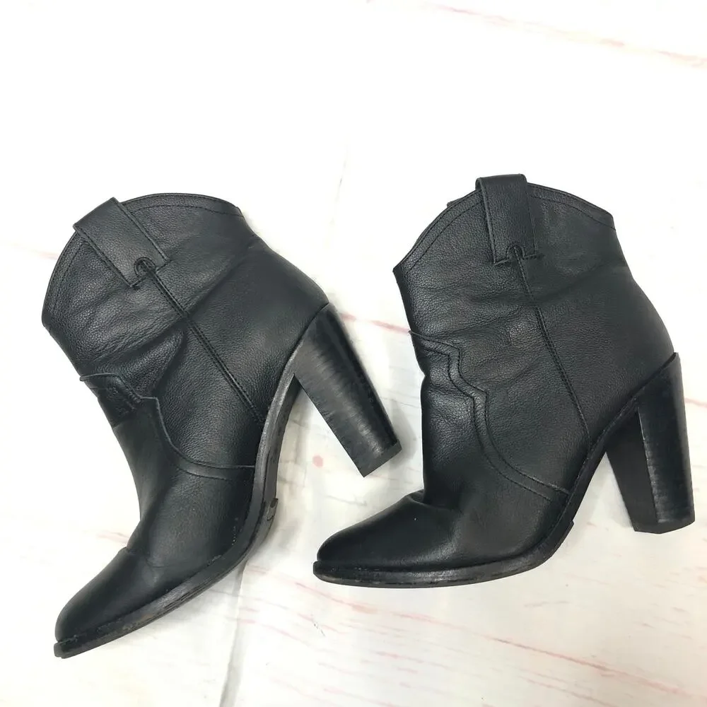 Joie Monte Western Heeled Ankle Boot Black Leather 37.5